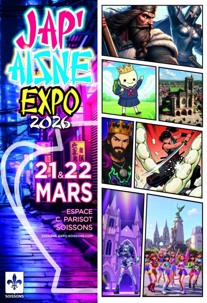 affiche de l'événement Jap'Aisne Expo 2026, qui se tiendra à Soissons les 21 et 22 mars 2026